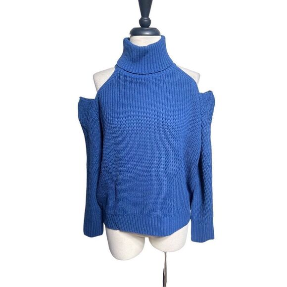 CDM Blue Turtleneck Cold Shoulder Long Sleeve NWT Sweater  Size Small - Picture 1 of 3
